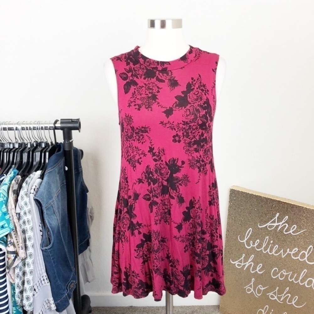 See You Monday deep red floral tunic